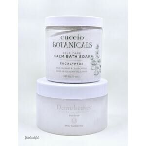 Cuccio Botanicals Eucalyptus Bath Soak 10oz White Tea and Lily Scrub 14oz NEW